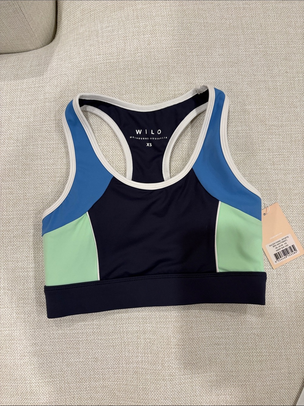 WILO Colorblock Racerback Sports Bra - Navy, Blue & Mint (XS)